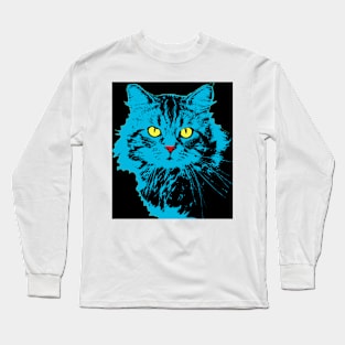 Pop cat blue black Long Sleeve T-Shirt